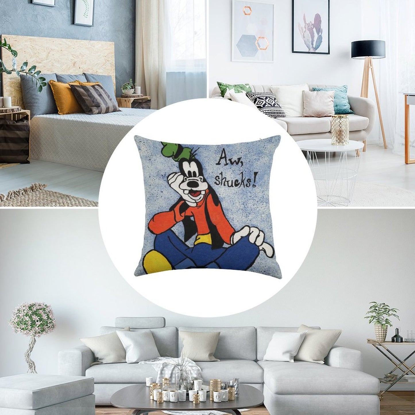 Goofy Painting Linen Throw Pillow Cover