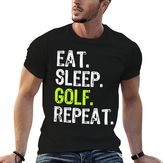 Eat Sleep Golf Repeat Golfer Golfing Funny Rolled Sleeves T-Shirt
