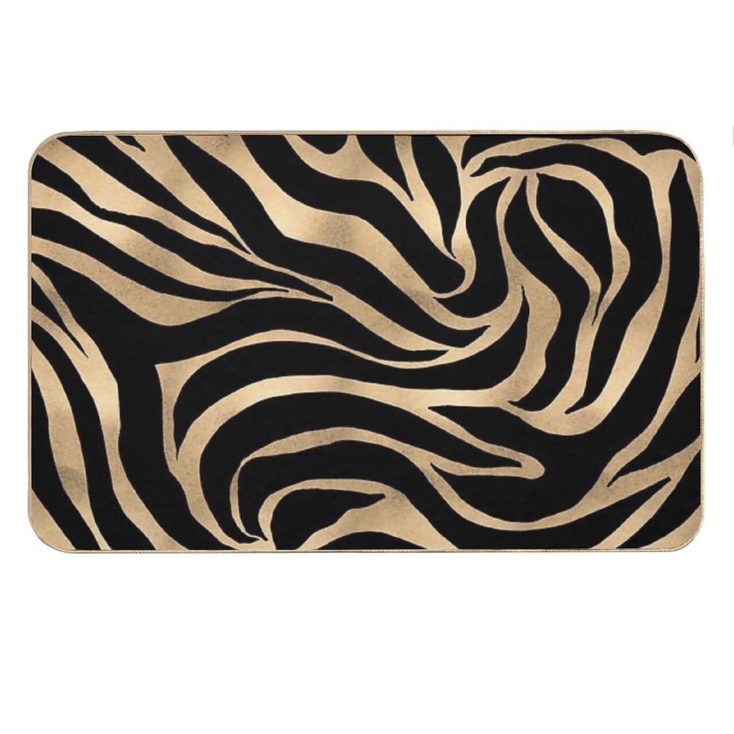 Elegant Metallic Gold Zebra Black Animal Print Bath Mat