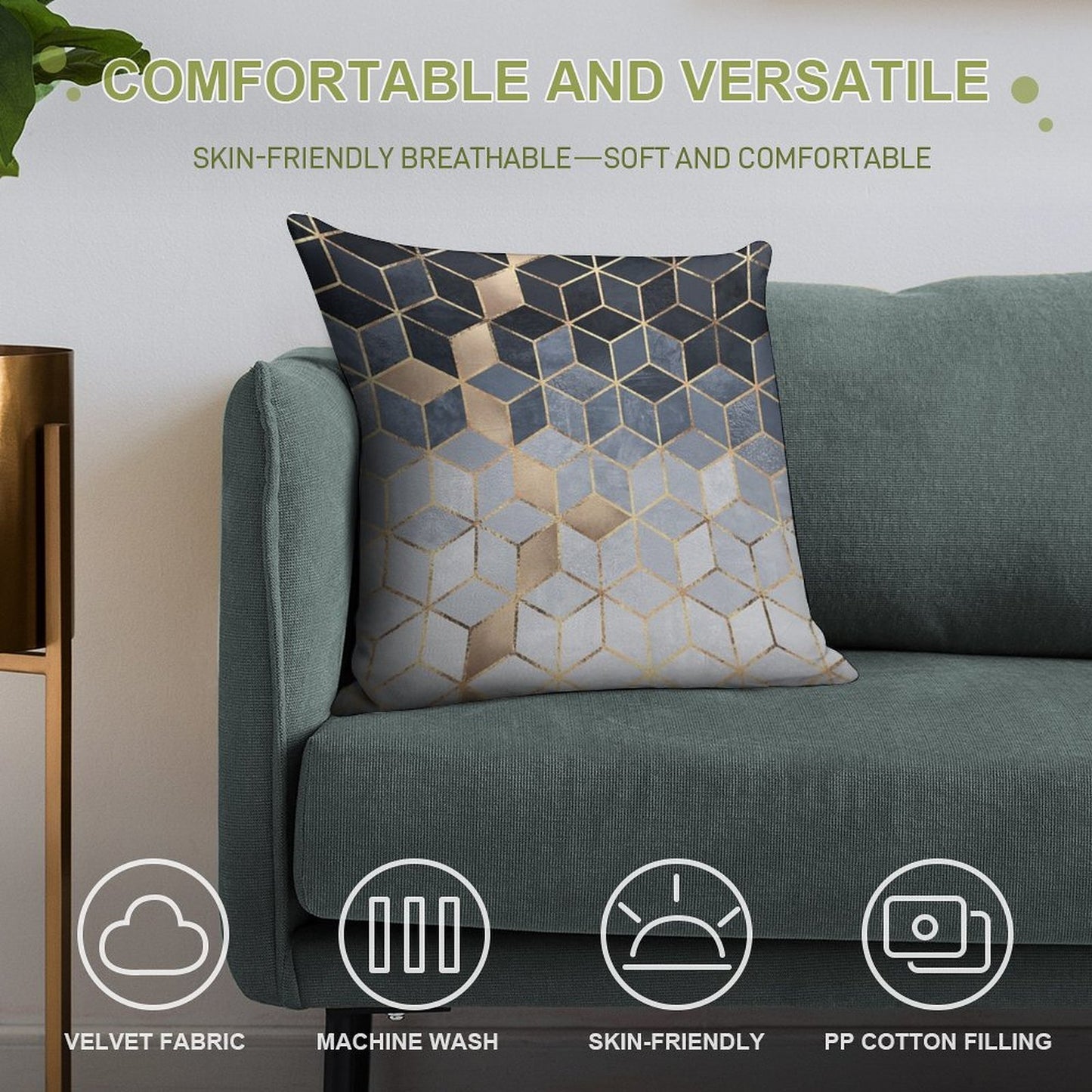 Soft Blue Gradient Cubes Soft Washable Throw Pillow