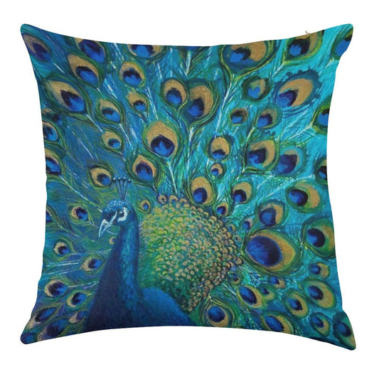Peacock Full Glory 2 Linen Throw Pillow Cover