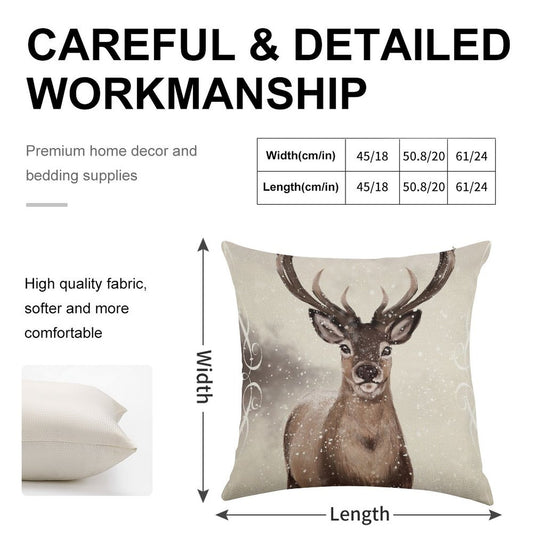 Winter Deer Linen Throw Pillow Cover
