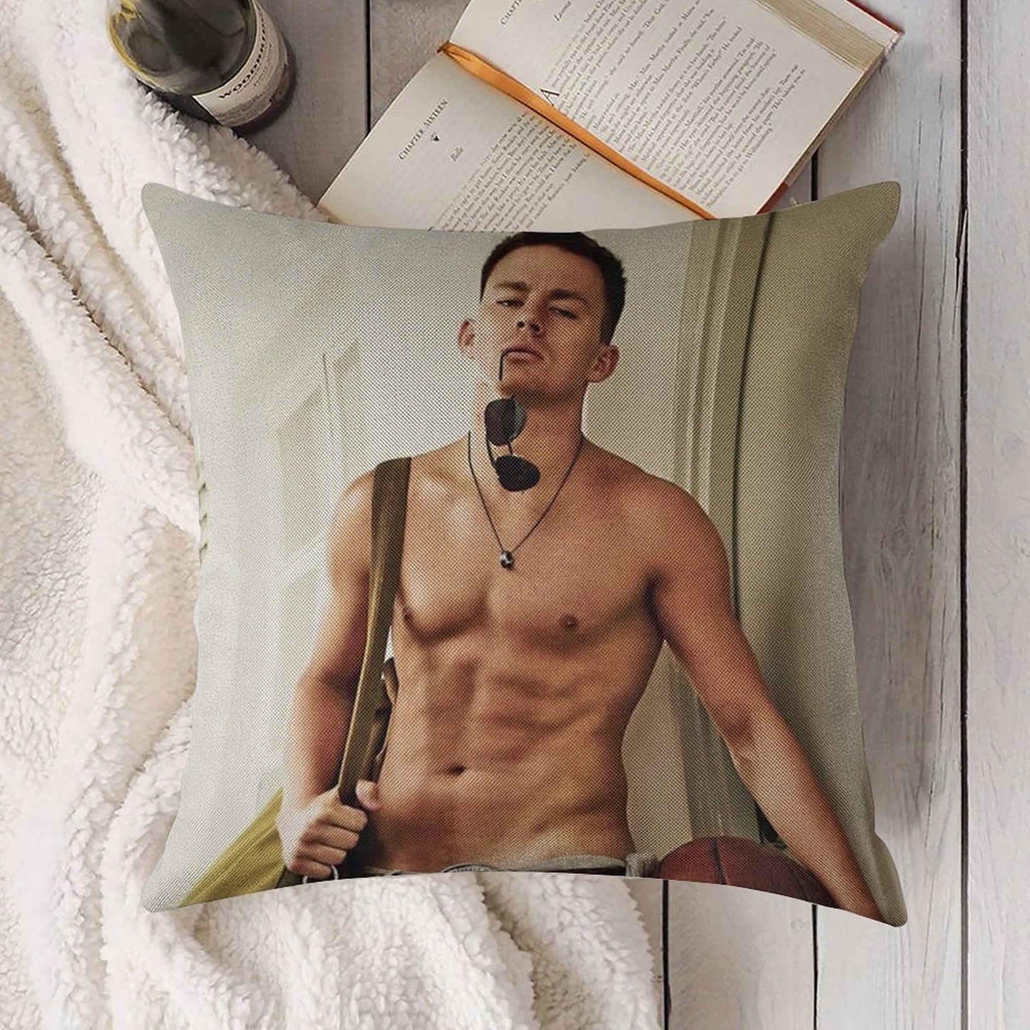 Channing Tatum Shirtless Linen Throw Pillow Cover