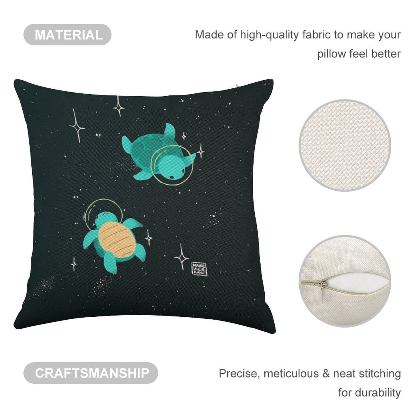 Space Turtles Linen Throw Pillow Cover