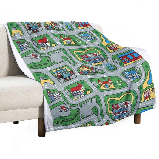 Car City Carpet Road Rug 90s Nostalgic Toy Throw Blanket
