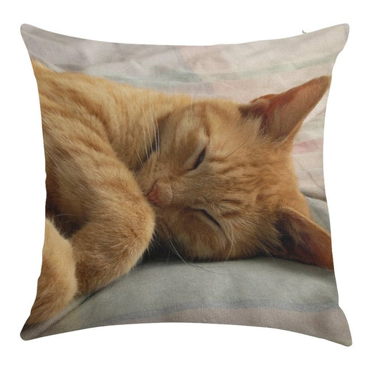 Ginger Cat Sleeping Linen Throw Pillow Cover