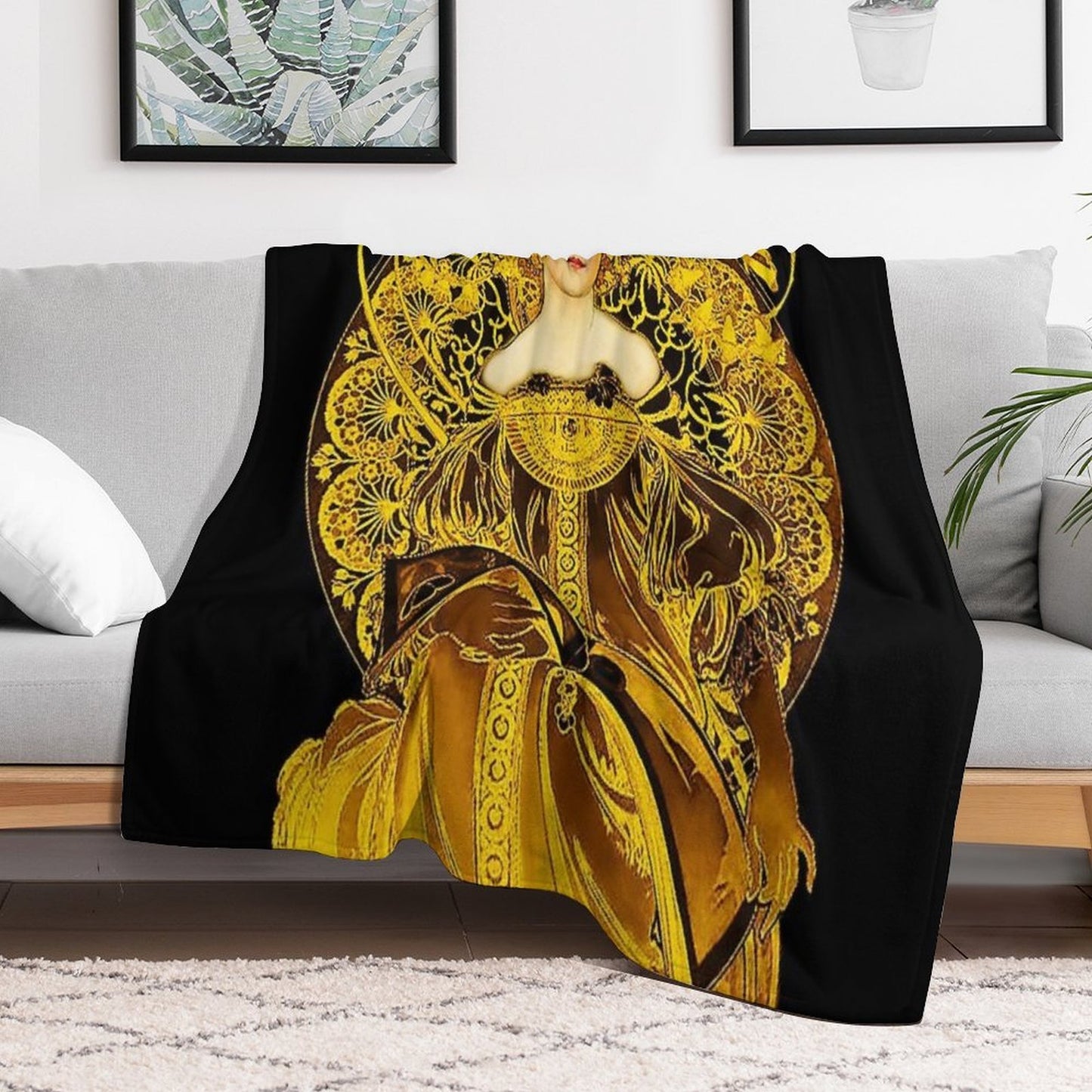 A Touch of Gold Alphonse Mucha Throw Blanket