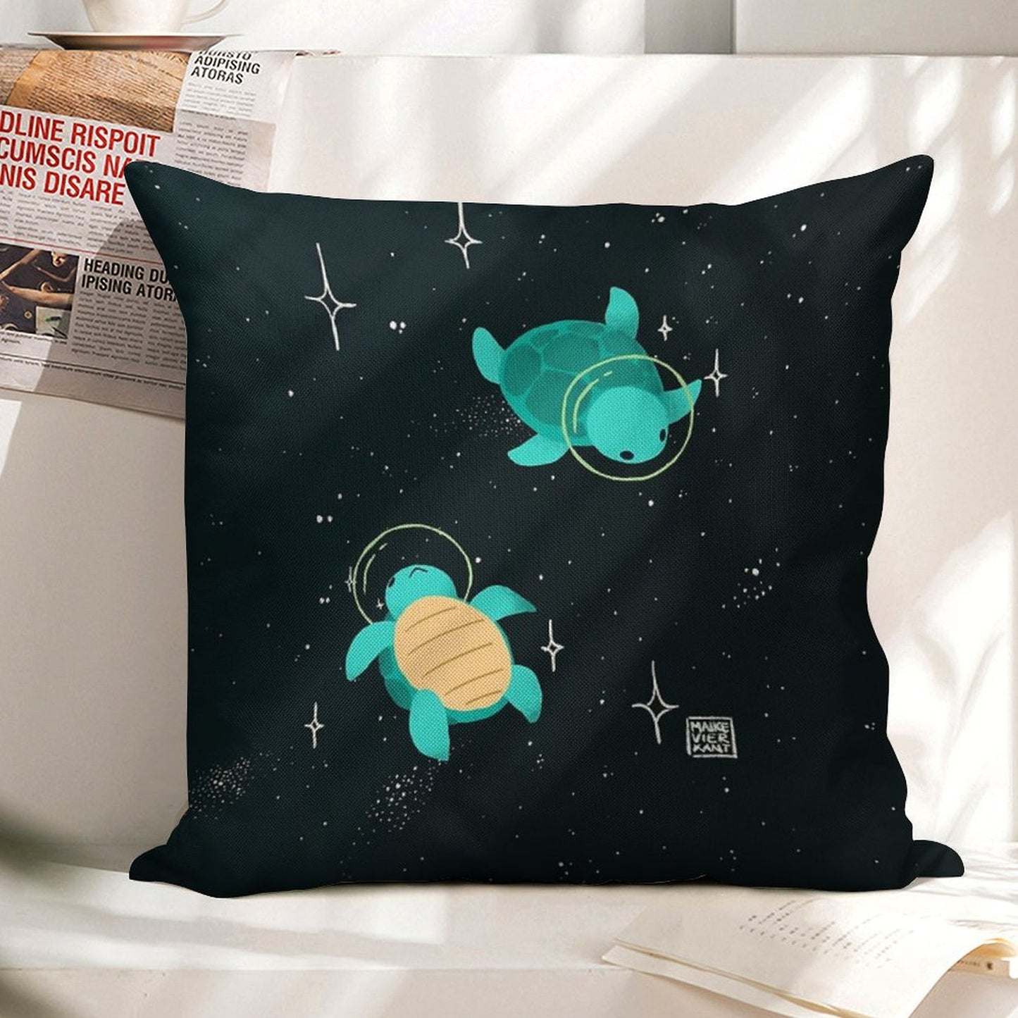Space Turtles Linen Throw Pillow Cover