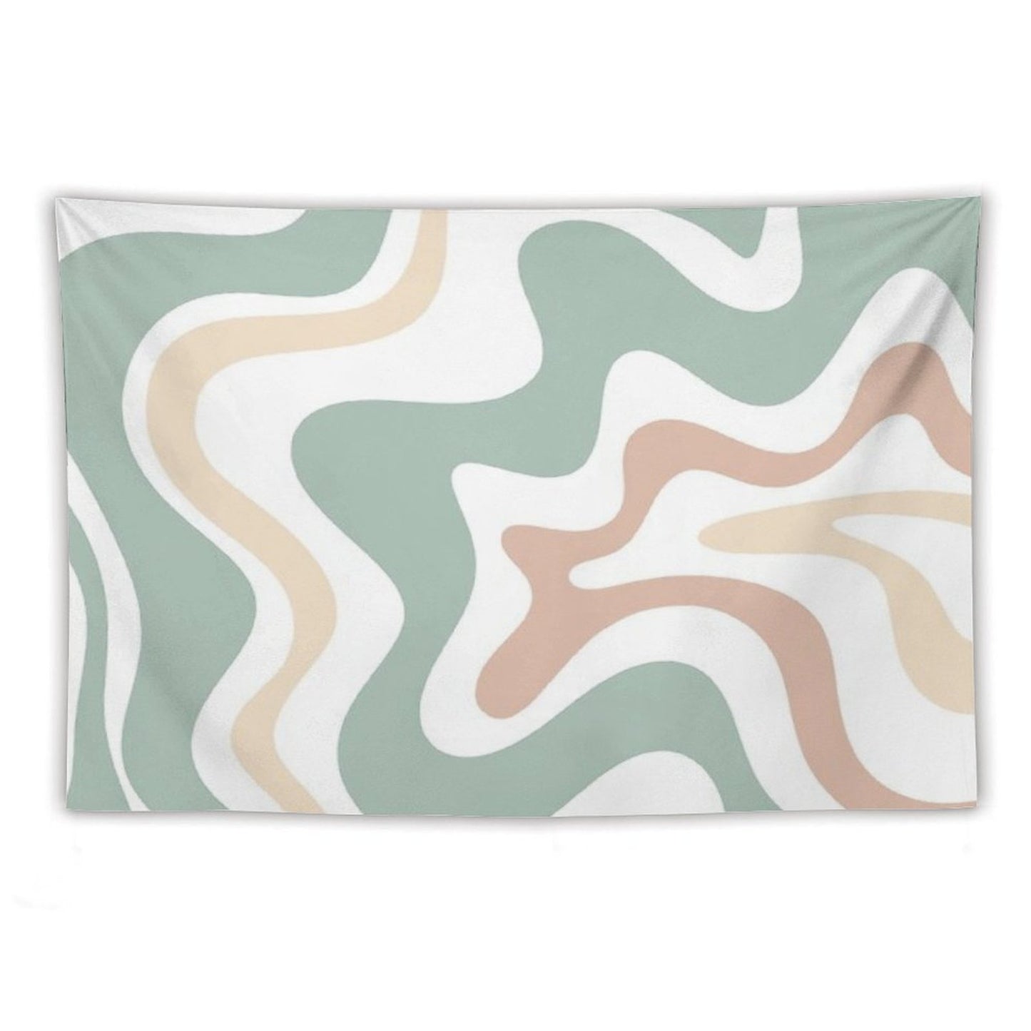 Liquid Swirl Retro Abstract in Light Sage Celadon Green, Light Blush, Cream, And White Tapestry
