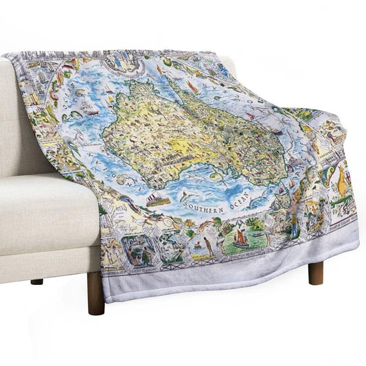 Antique Map of Australia, Patriotism And Resources Throw Blanket