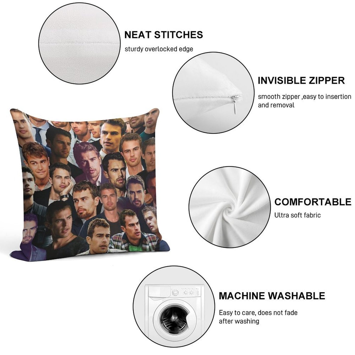 Theo James Photo Collage Soft Ultra-Soft Texture Throw Pillow