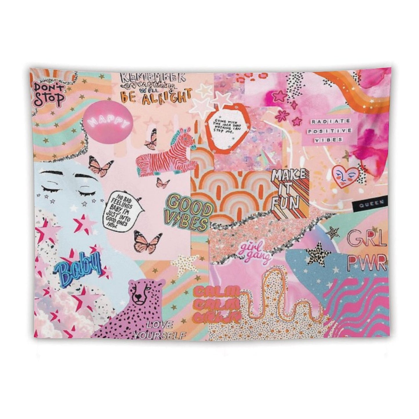 Pink And Blue Girl Power Collage Tapestry