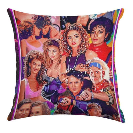 80s Tribute Linen Throw Pillow Cover