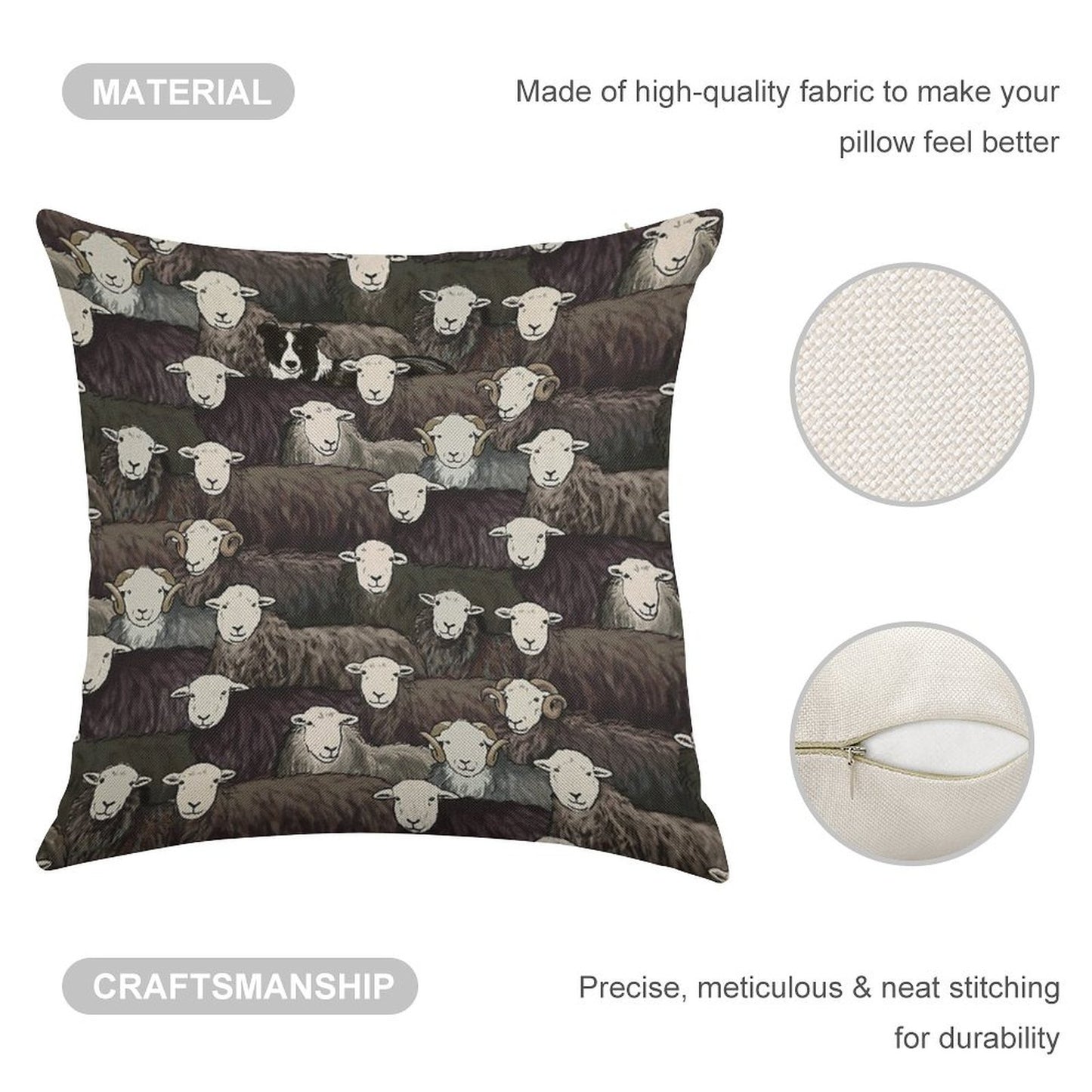 Herdwicks Linen Throw Pillow Cover