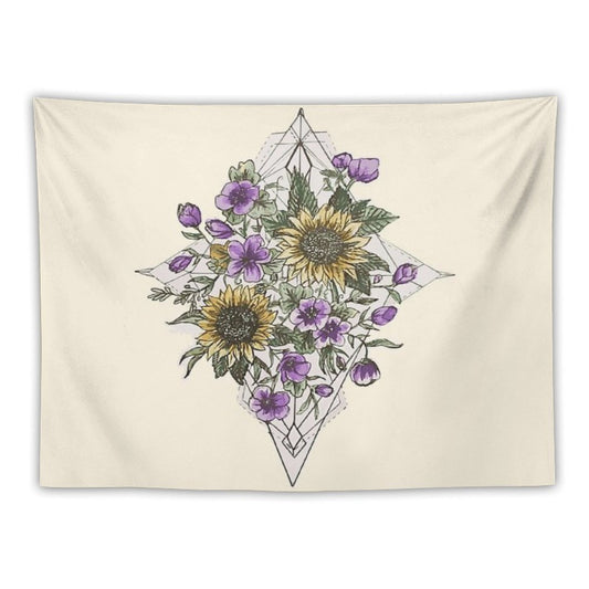 Geometric Sunflower Pattern Tapestry
