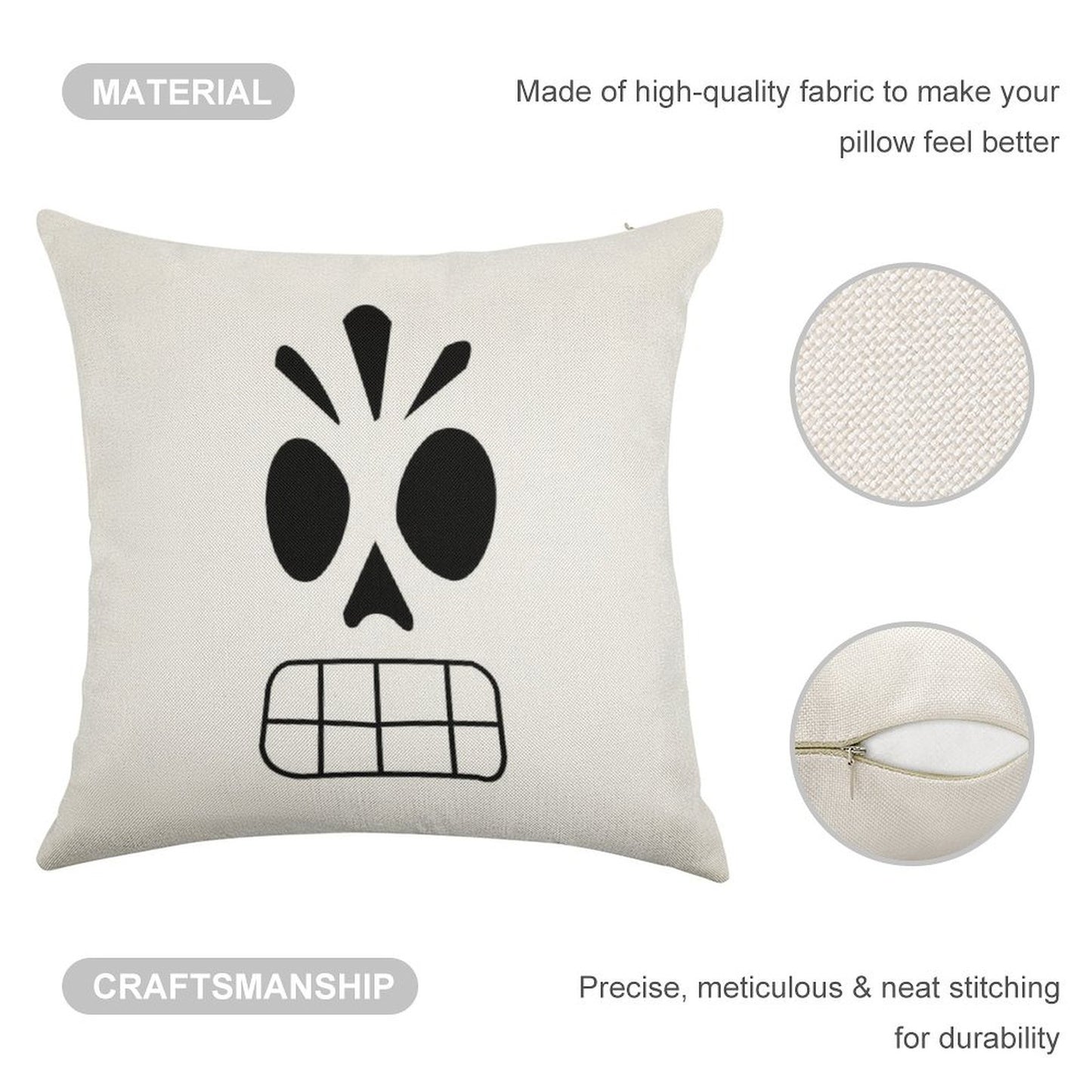 Manny Calavera Linen Throw Pillow Cover