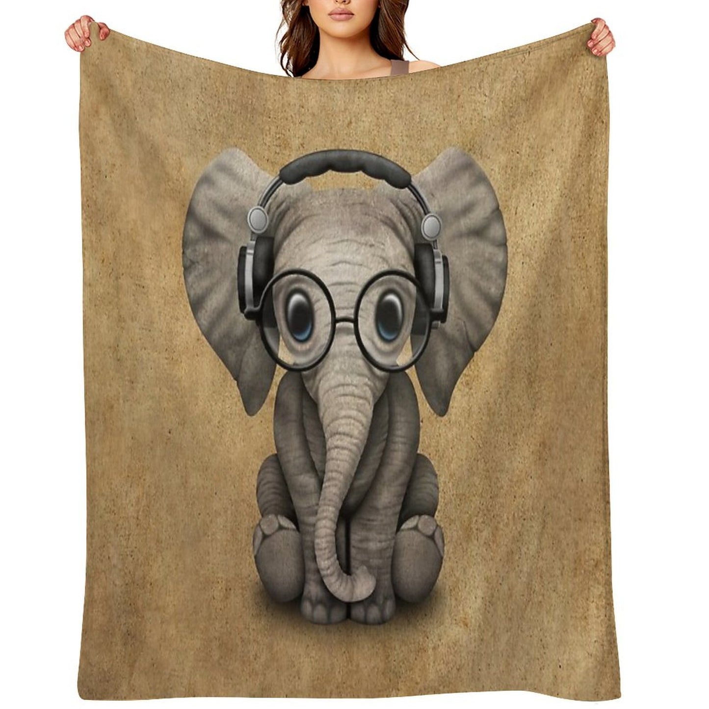 Cute Baby Elephant Dj Wearing Headphones And Glasses Throw Blanket