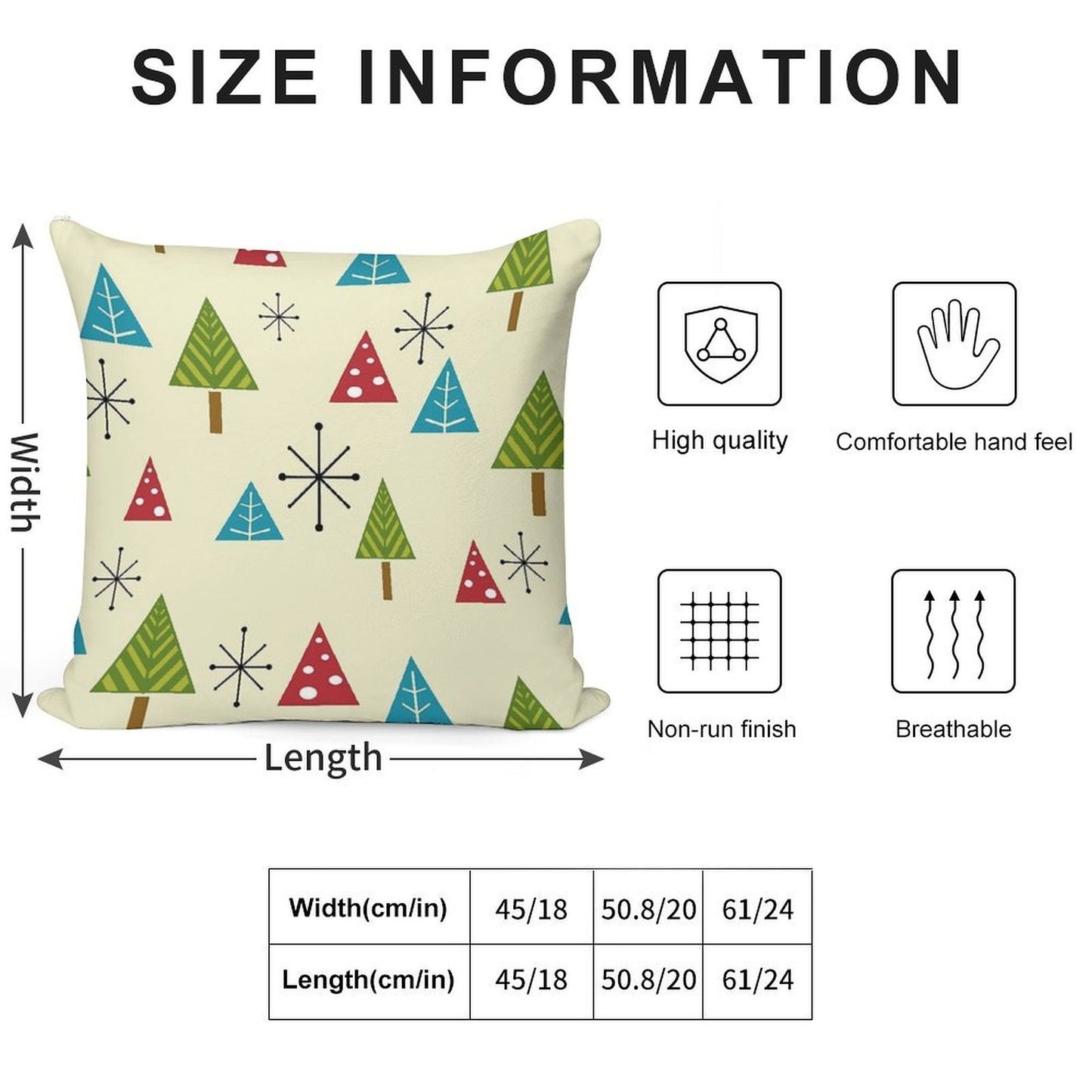 Mid Century Modern Christmas Trees Soft Reinforced Edging Throw Pillow