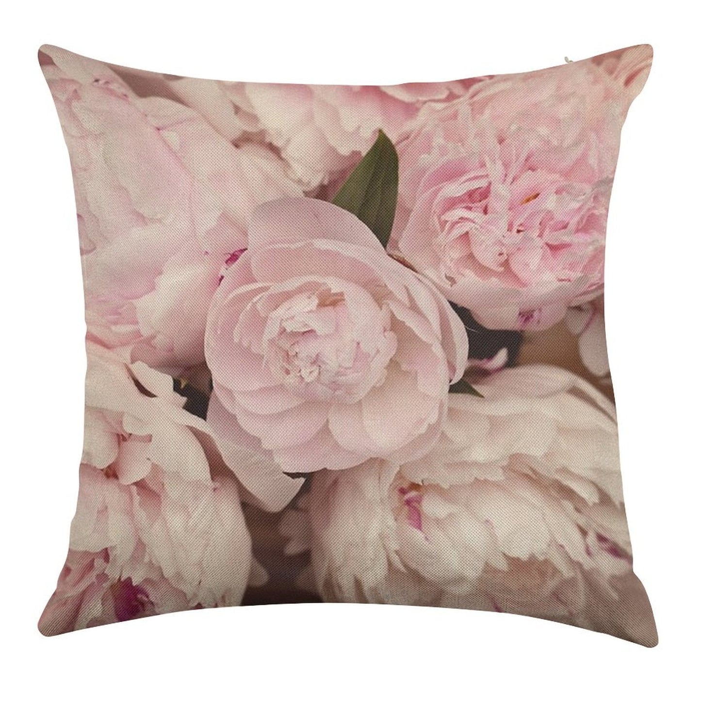 Pink Peony Flowers Linen Throw Pillow Cover