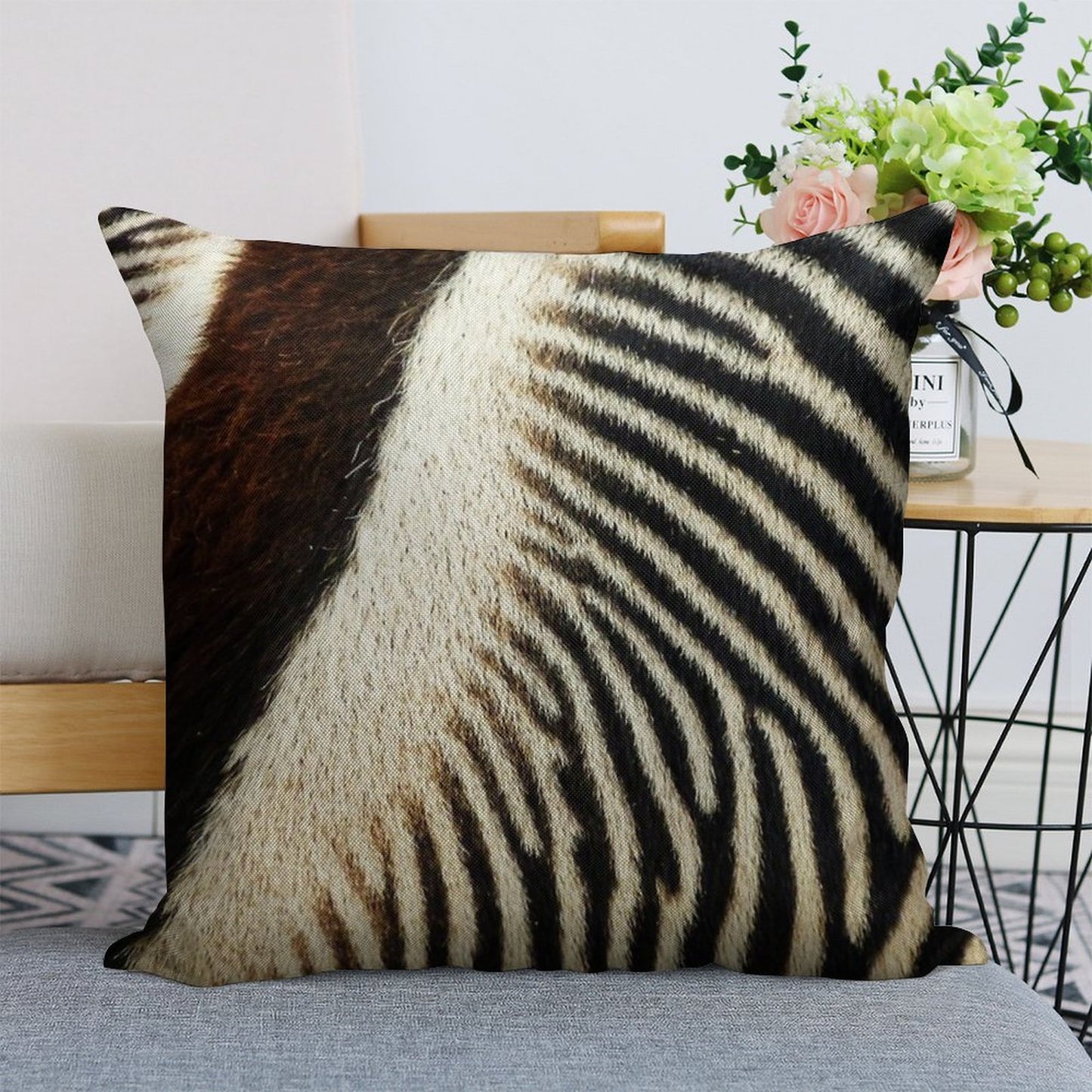 Zebra Caboose Linen Throw Pillow Cover