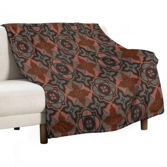 Muted Gray Acorn Brown Arabesque Style Tile Pattern Throw Blanket
