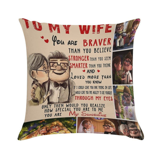 Carl & Ellie To My Wife You're Braver Than You Believe Quilt Blanket Fleece Blanket To My Wife Blanket Warmer Gift Gift For Her Soft Easy Maintenance Throw Pillow