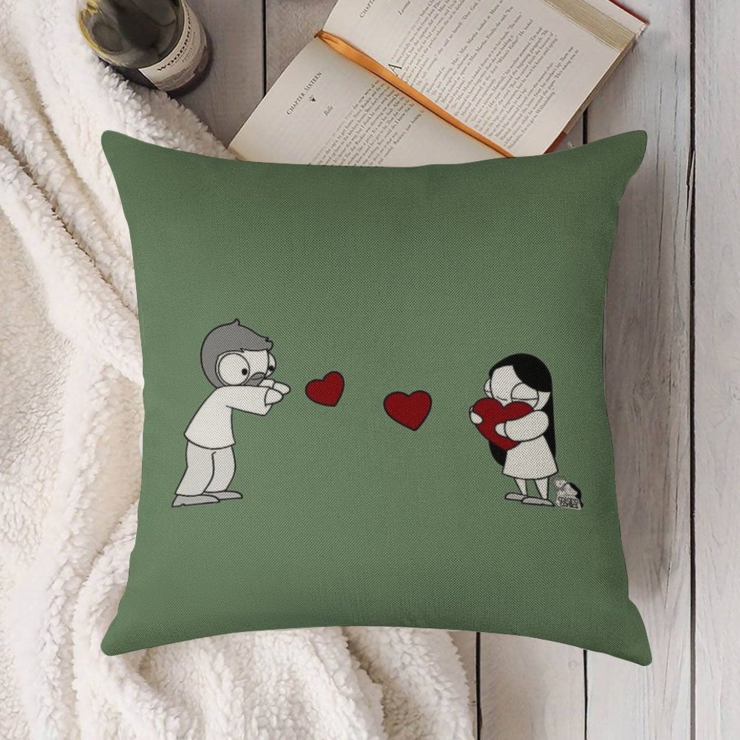 Hearts Throw Linen Throw Pillow Cover