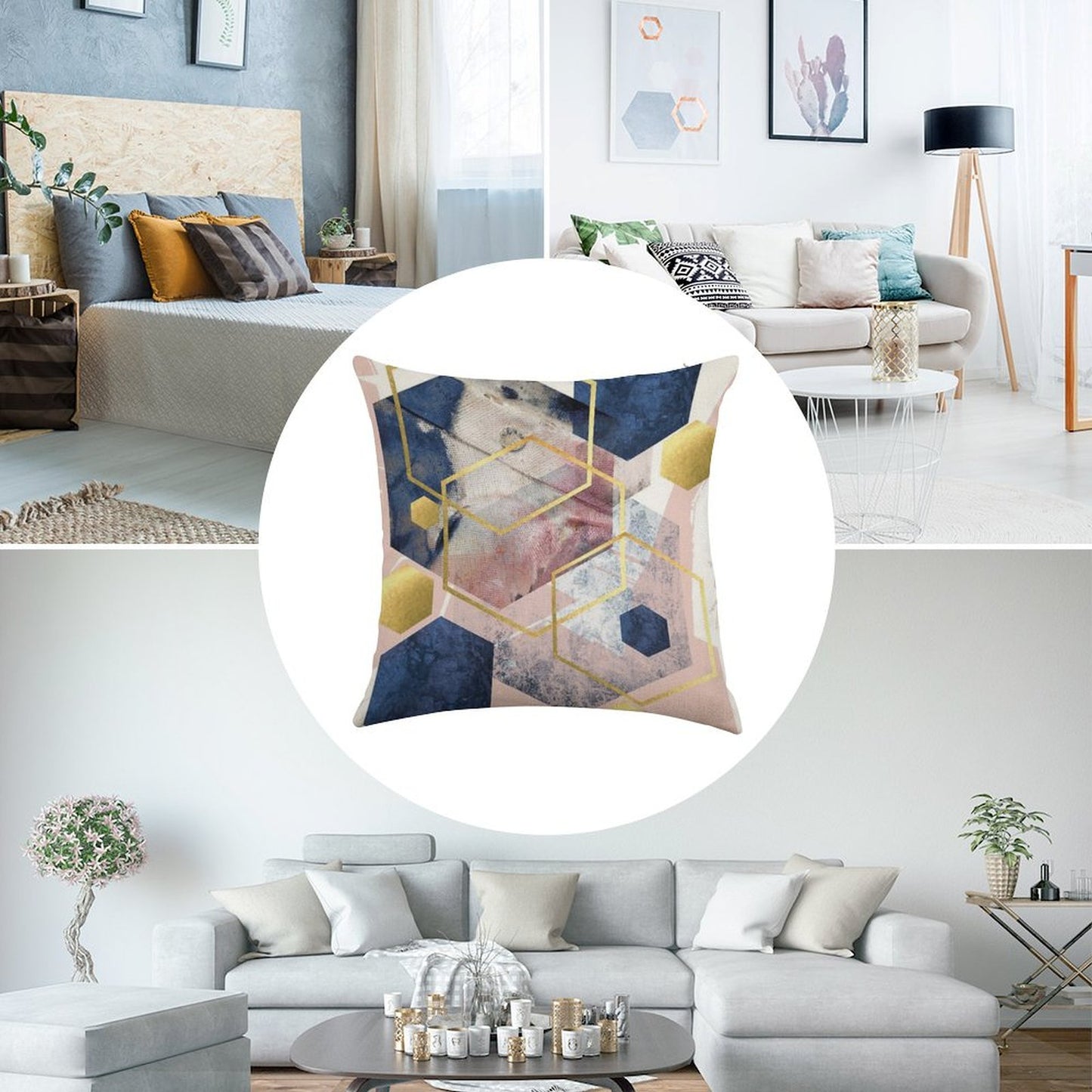 Abstract Geo Linen Throw Pillow Cover