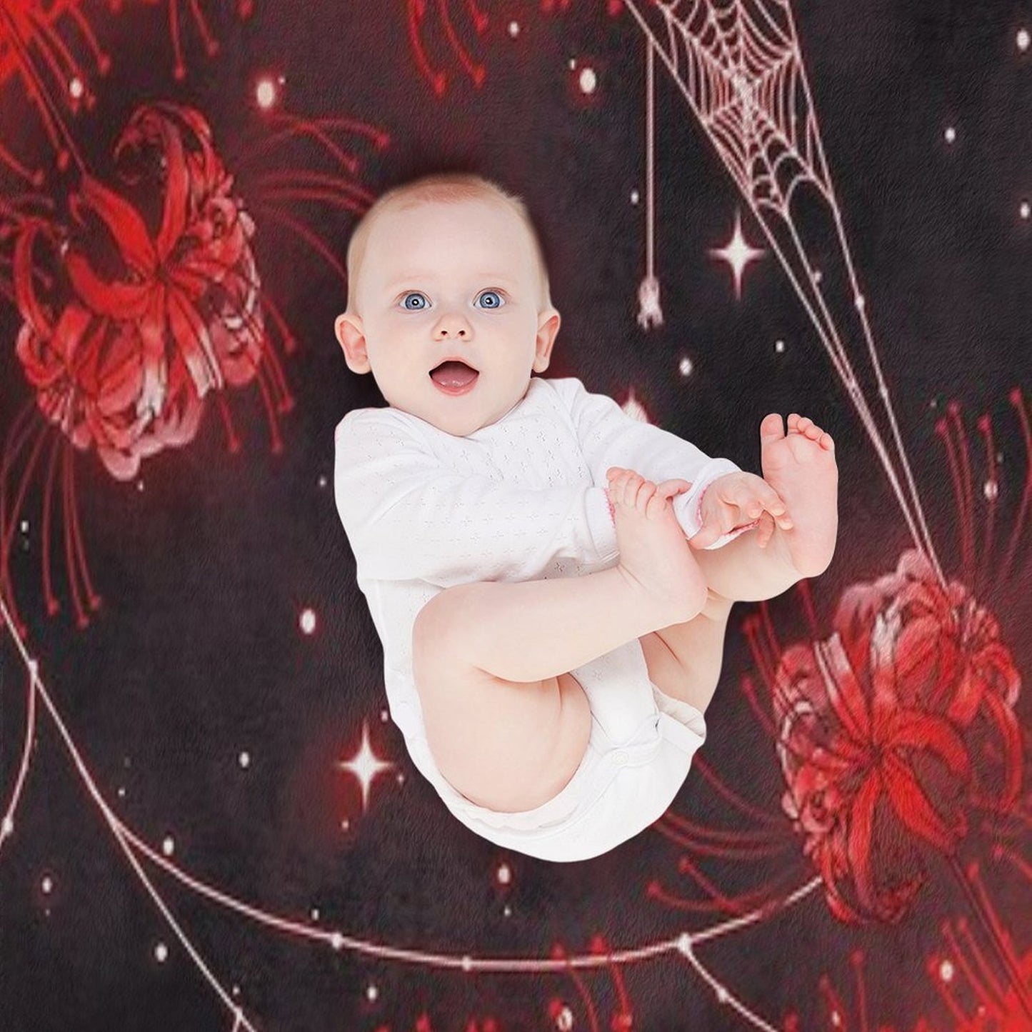Galaxy Red Spider Lilies And Webs Throw Blanket
