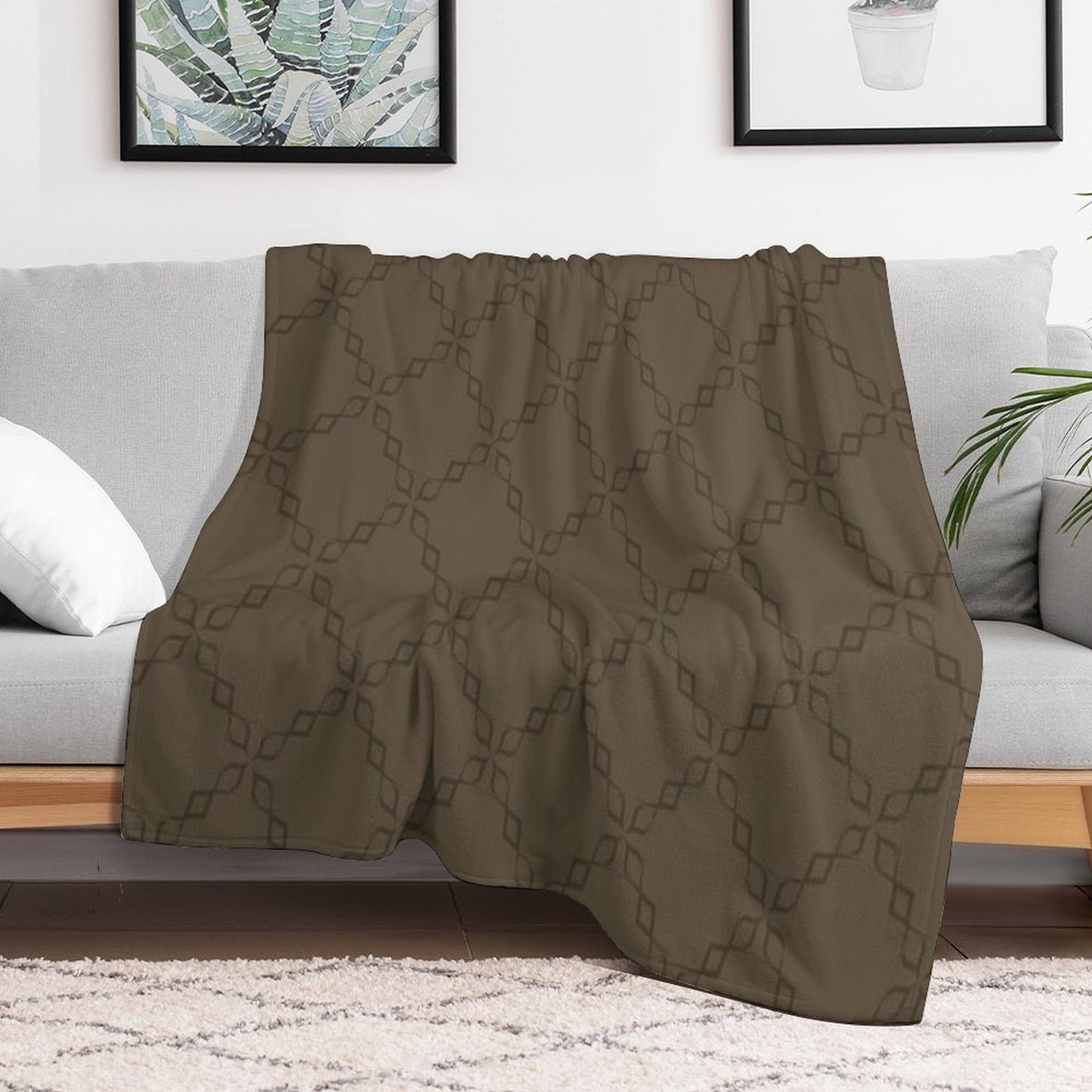Circle Chain of Gray Mixed with Light Brown Throw Blanket
