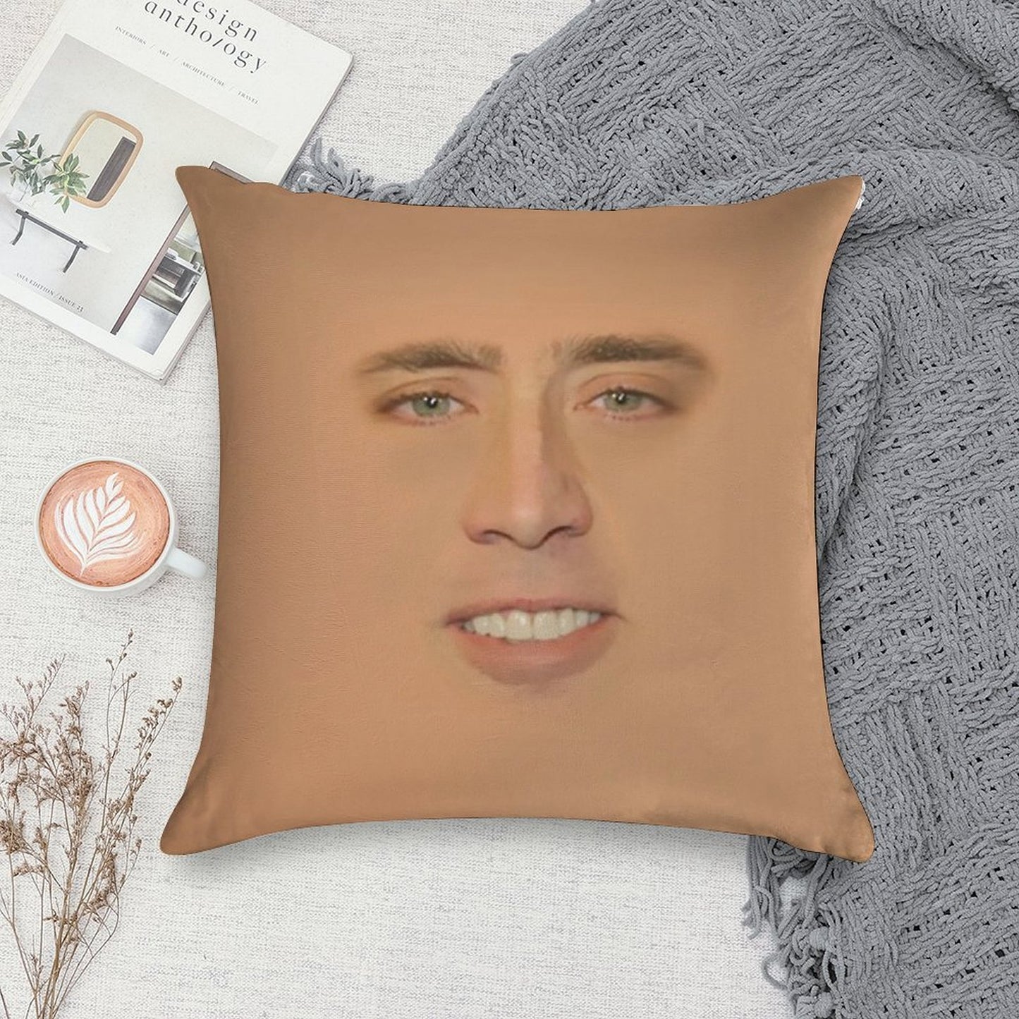 Nicolas Cage Giant Face Soft Anti-Pilling Throw Pillow