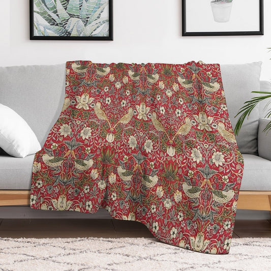 Strawberry Thief Crimson Vintage Pattern Throw Blanket