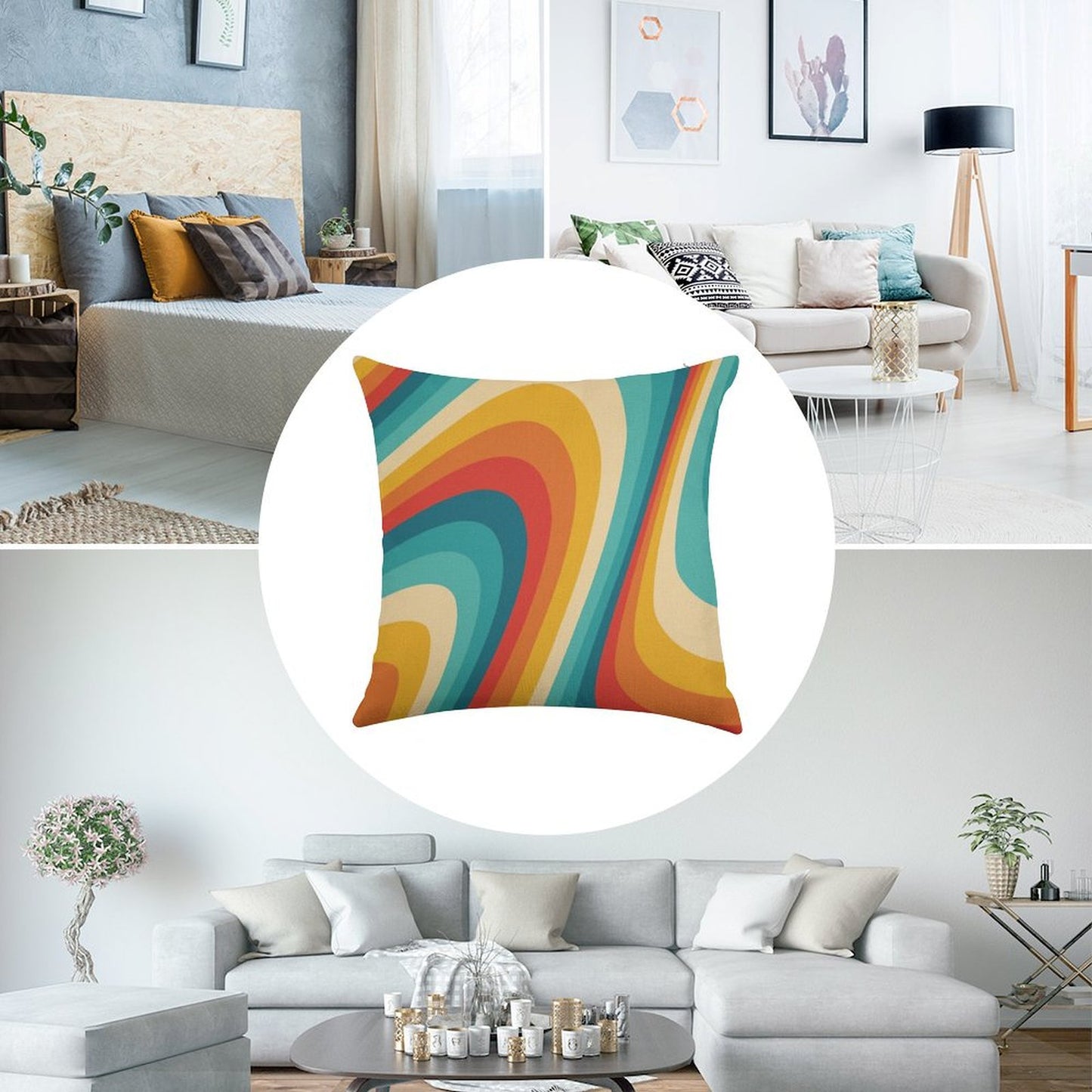 70s Retro Aesthetic Linen Throw Pillow Cover