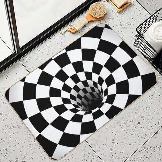 Optical Illusion Black Hole Checkerboard (BlackWhite) Bath Mat