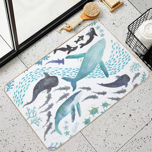 Sharks, Humpback Whales, Orcas & Turtles Ocean Play Print Bath Mat