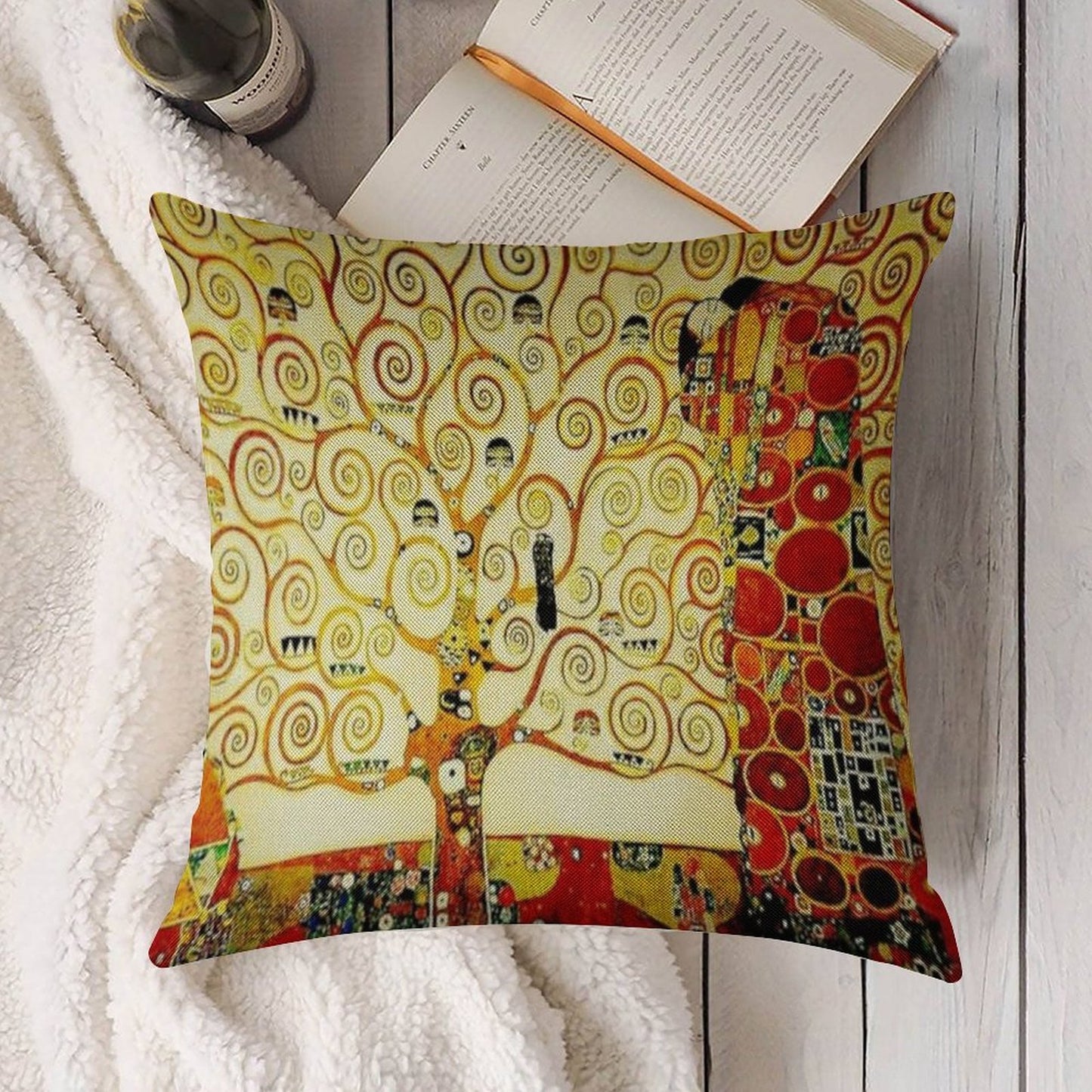 The Tree of Life by Gustav Klimt Art Nouveau Symbolism Linen Throw Pillow Cover