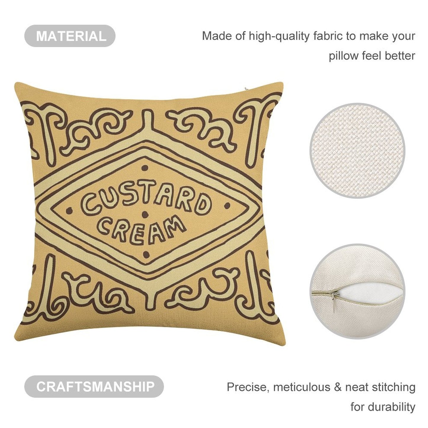 Custard Cream British Biscuit Linen Throw Pillow Cover
