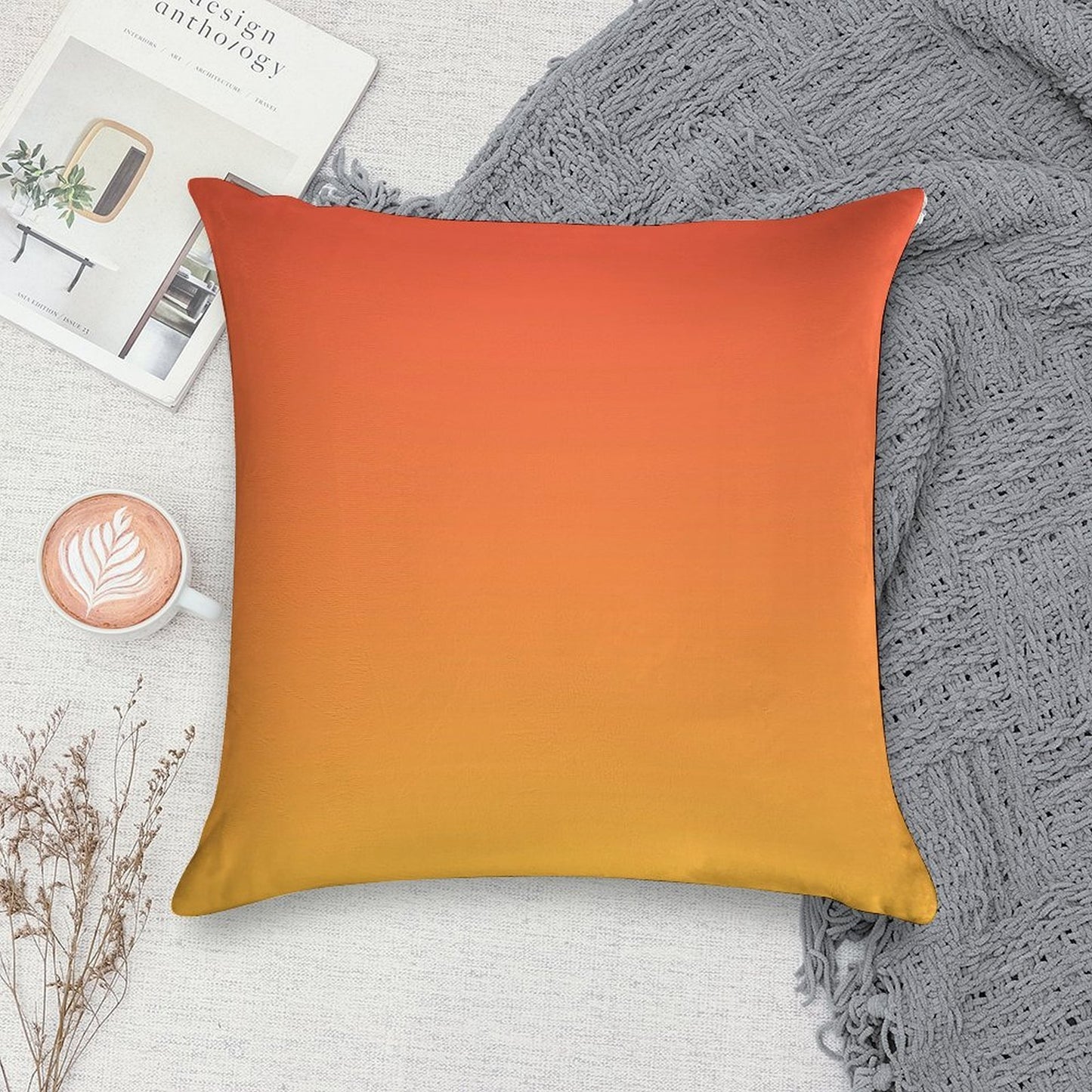 Preppy Modern Trendy Abstract Yellow Orange Ombre Soft Durable Construction Throw Pillow