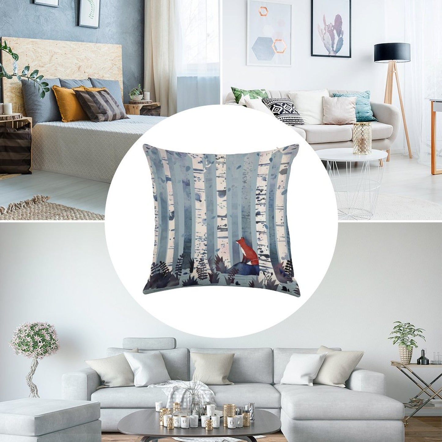 The Birches (in Blue) Linen Throw Pillow Cover