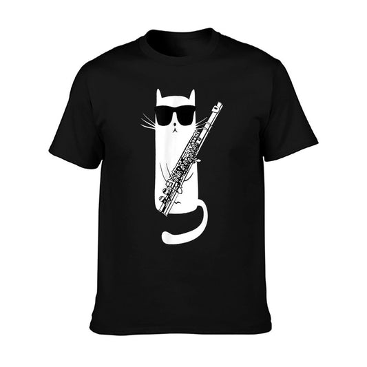 Funny Cat Wearing Sunglasses Playing Flute T-Shirt