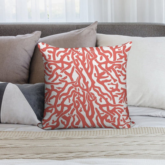 Coral Reef Pattern  Reddish Coral White Coastal Beach House Soft Washable Throw Pillow