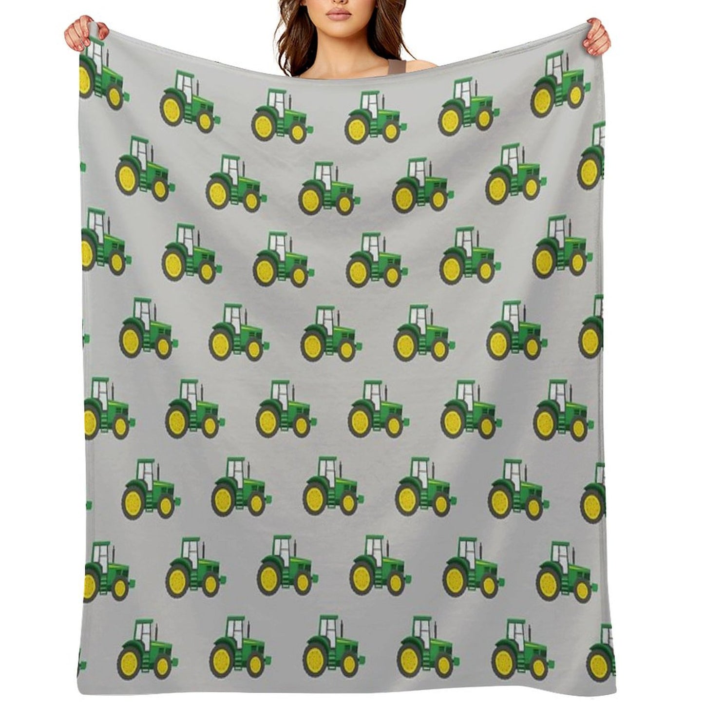 Green Tractors on Grey - Farming - Farm Themed Throw Blanket