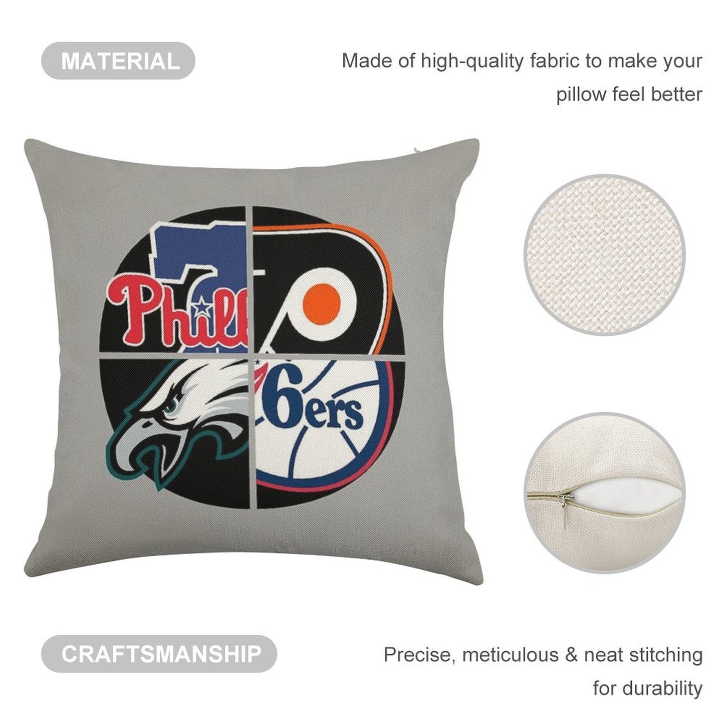 Philadelphia Sports Quad Linen Throw Pillow Cover
