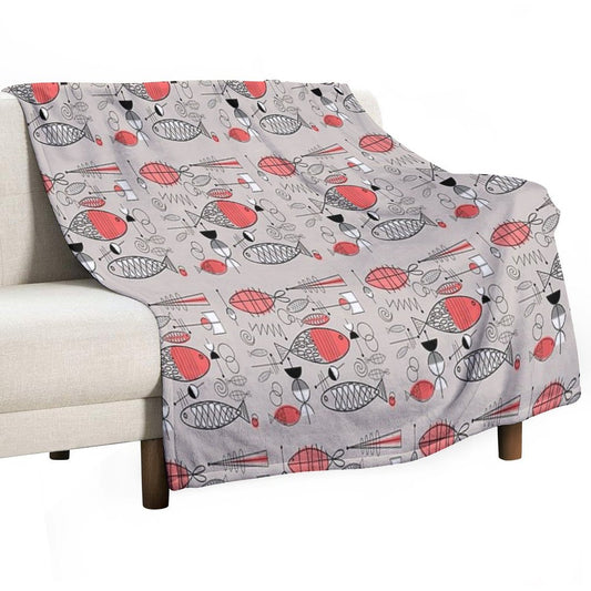 Mid-Century Fish Salmon Pink Throw Blanket