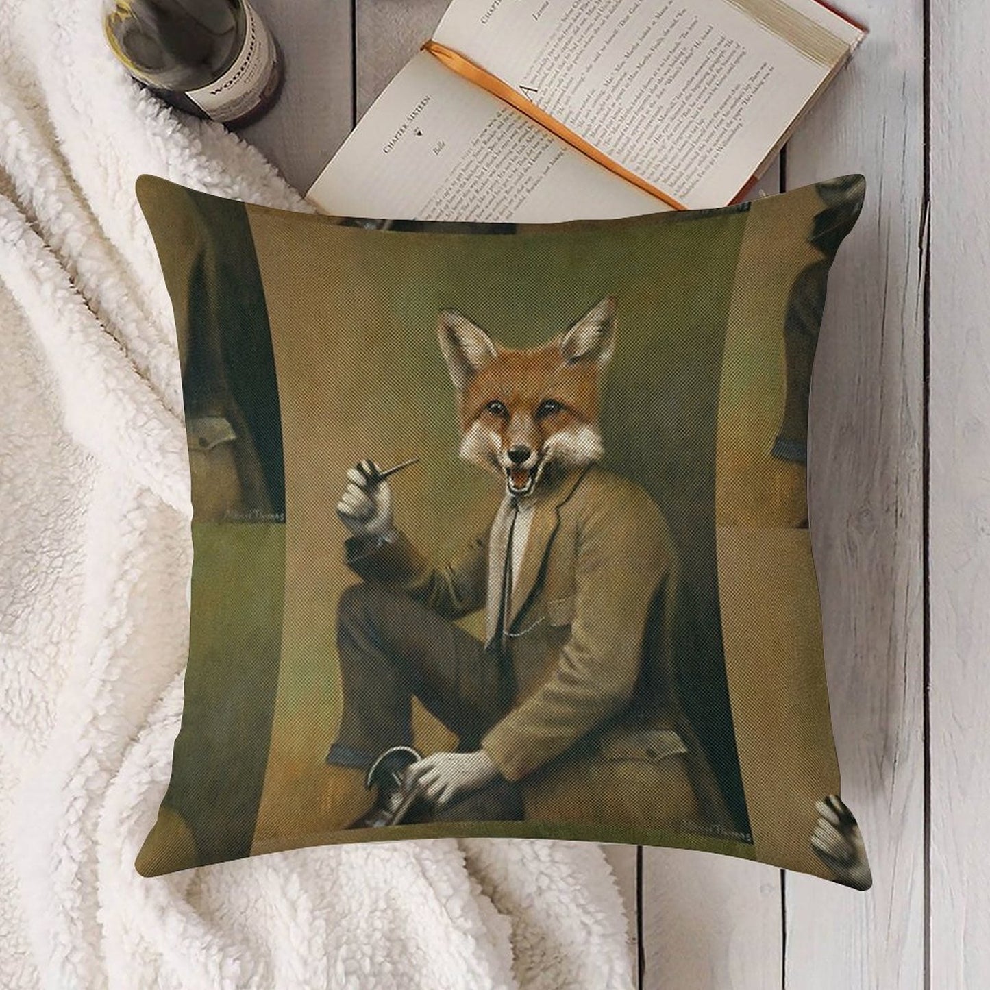 Vintage Mr Fox Linen Throw Pillow Cover