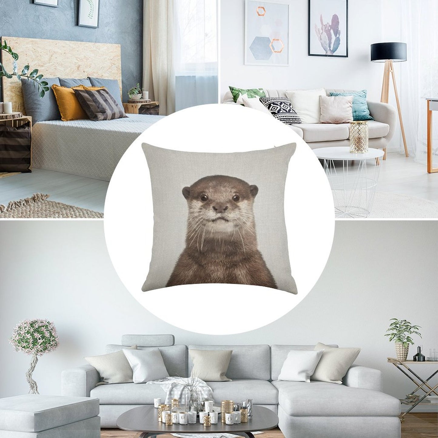 Otter - Colorful Linen Throw Pillow Cover