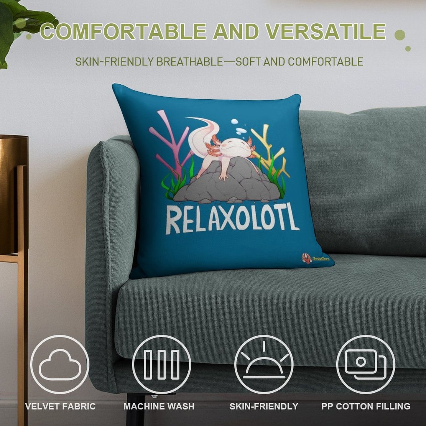 Relaxolotl A Cute Relaxing Axolotl on A Rock Soft Style Accent Throw Pillow