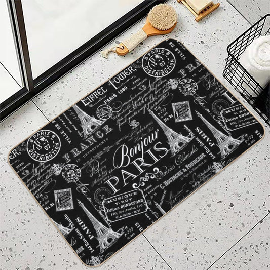 Vintage Paris French Lifestyle With Eiffel Tower Black And White Allover Pattern Rapid-Drying Bath Mat