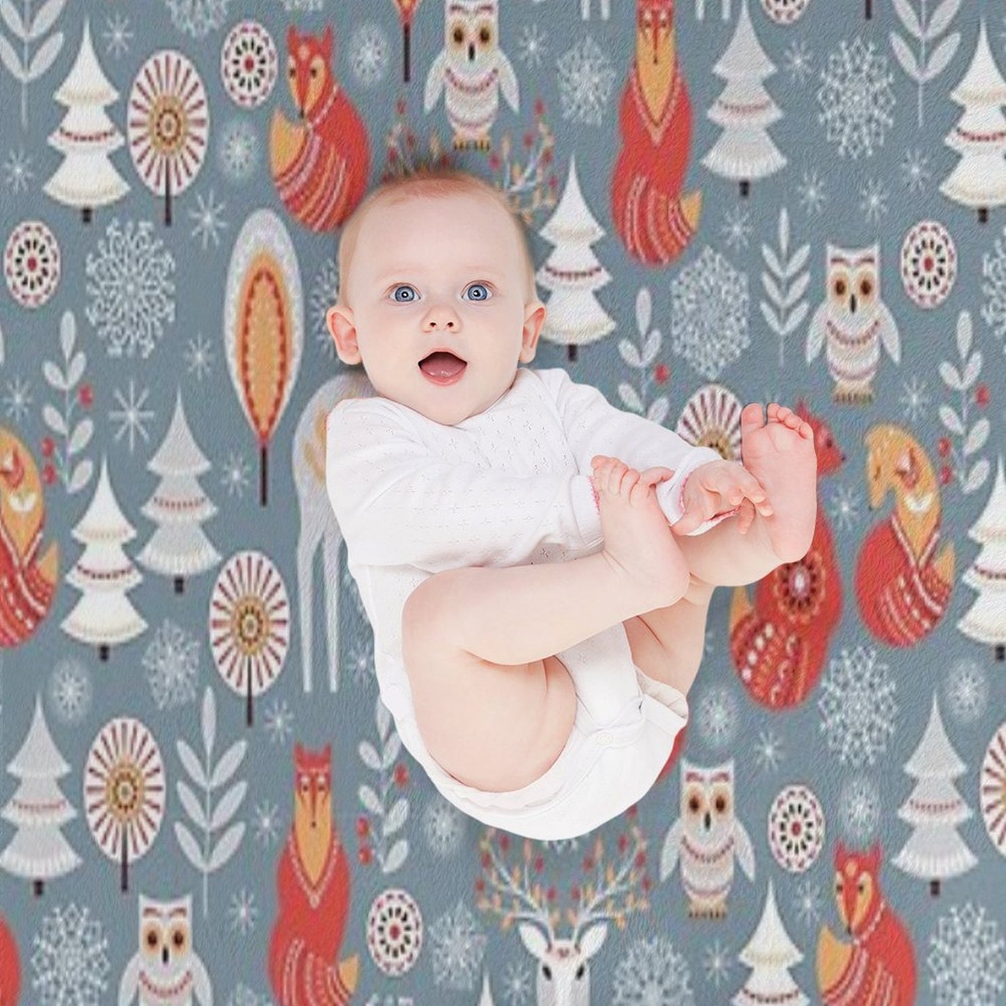 Seamless Pattern with Winter Forest, Deer, Owl And Fox. The Scandinavian Style. Throw Blanket