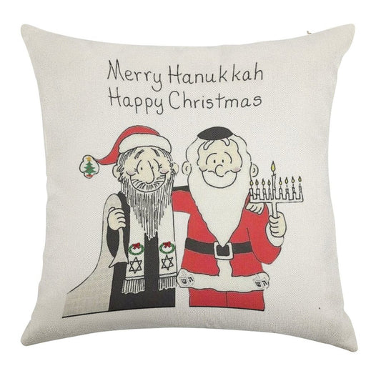Celebrate Both, Interfaith, Hanukkah And Christmas, Chanukkah Linen Throw Pillow Cover